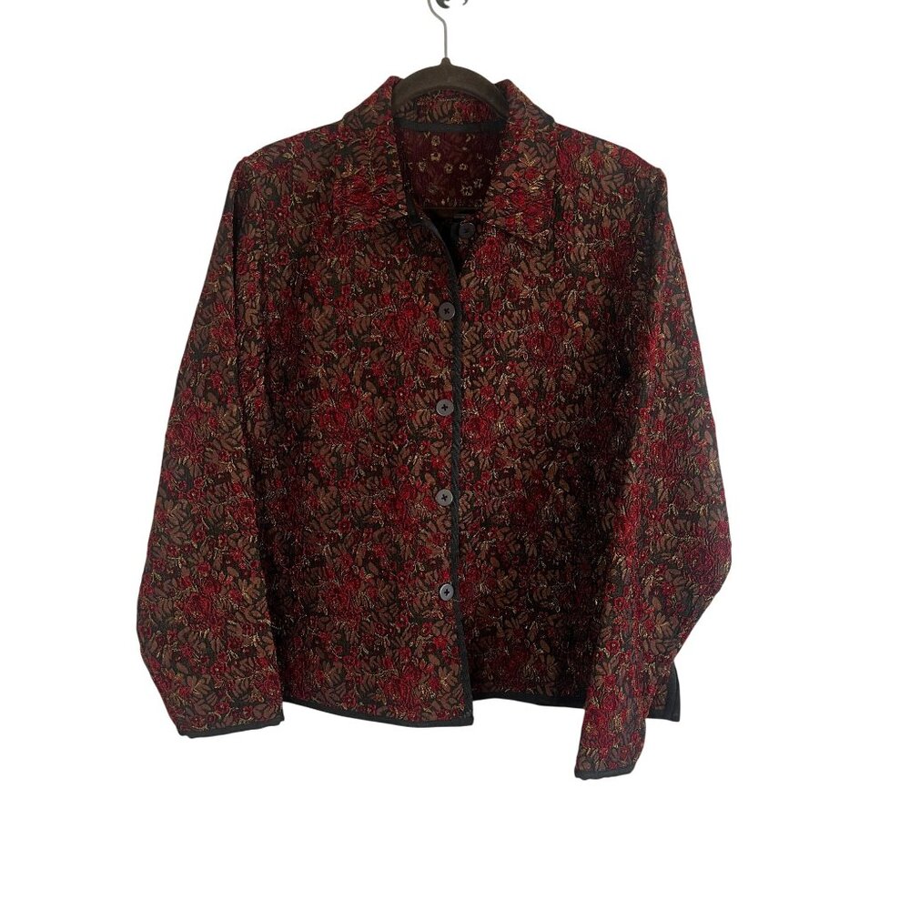 Retro Floral Tapestry Blazer Red M Regency Cocktail Chic Artsy‎ Preppy Resort